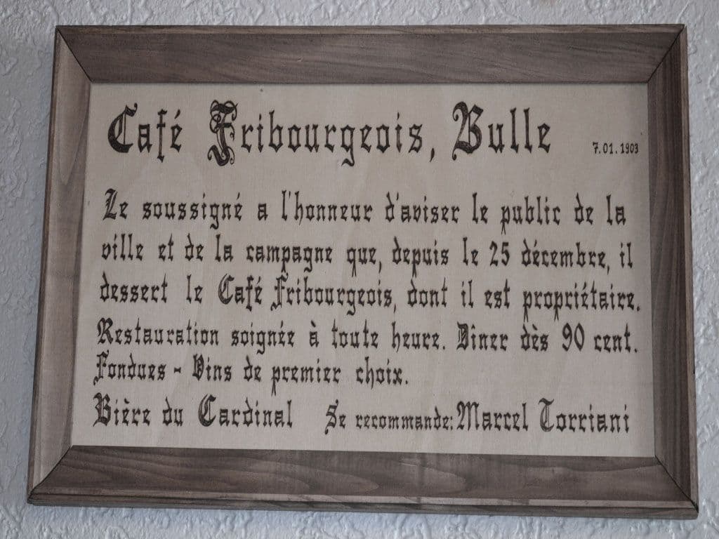 Annonce historique du Café Fribourgeois